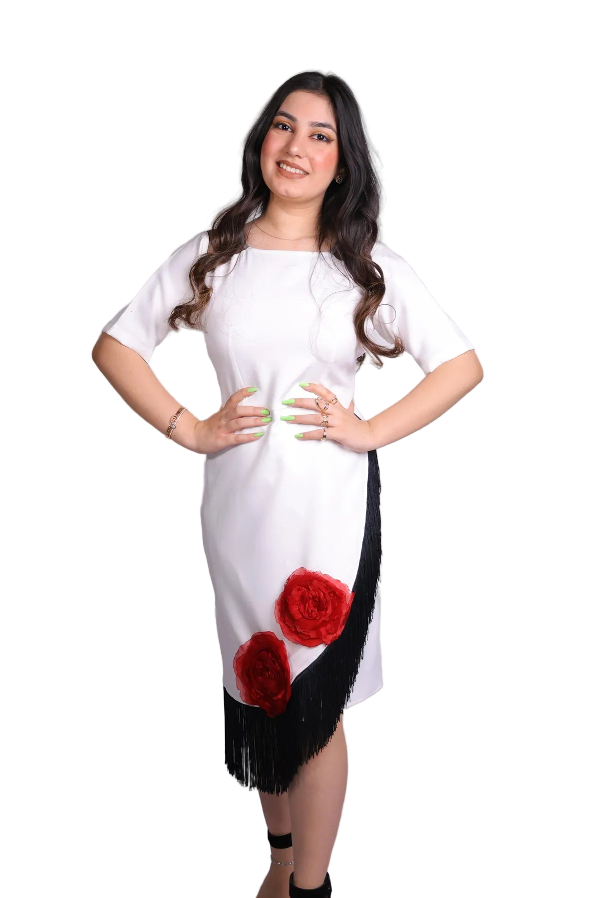 White Fringe Rose Dress