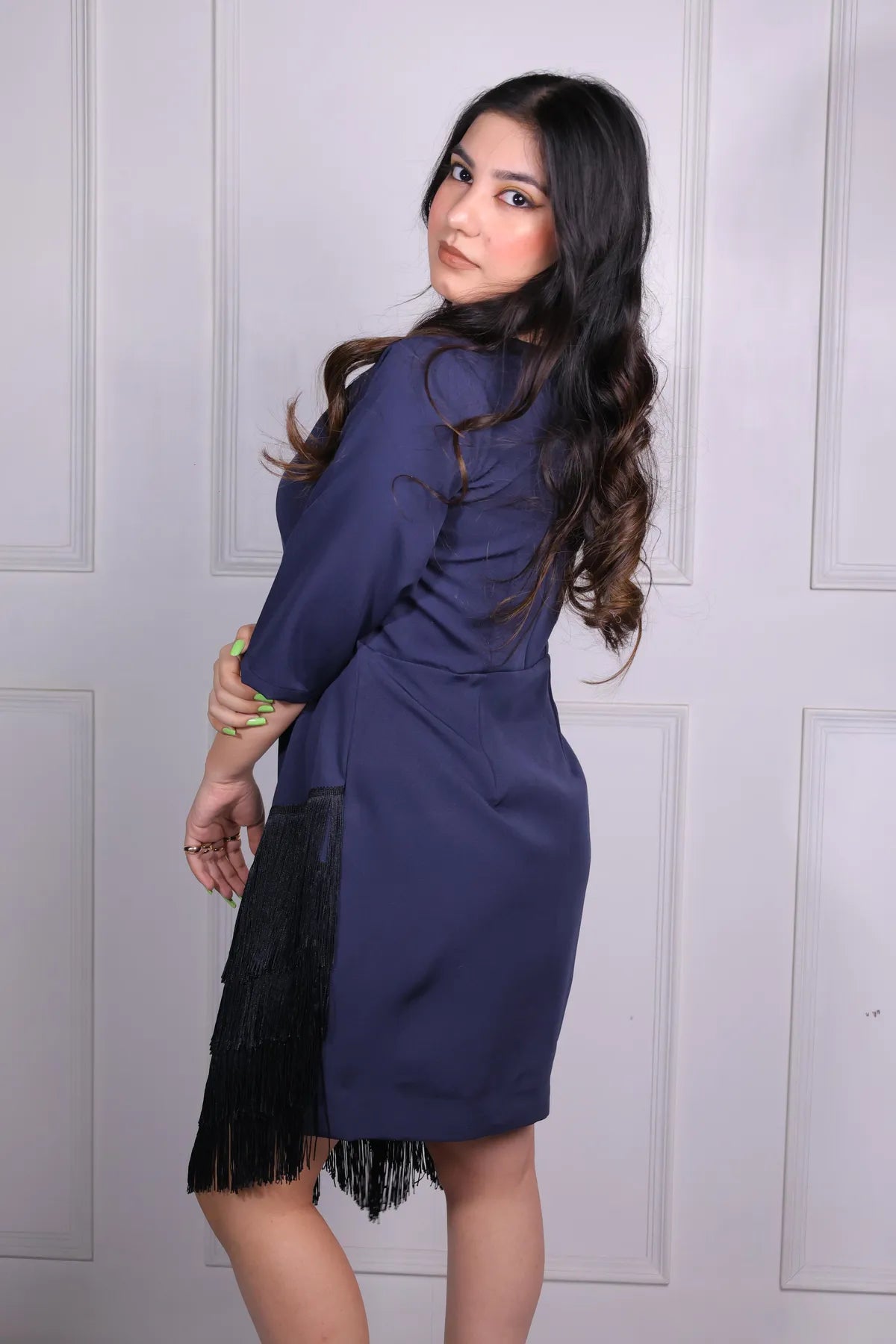 Navy Frindge Dress