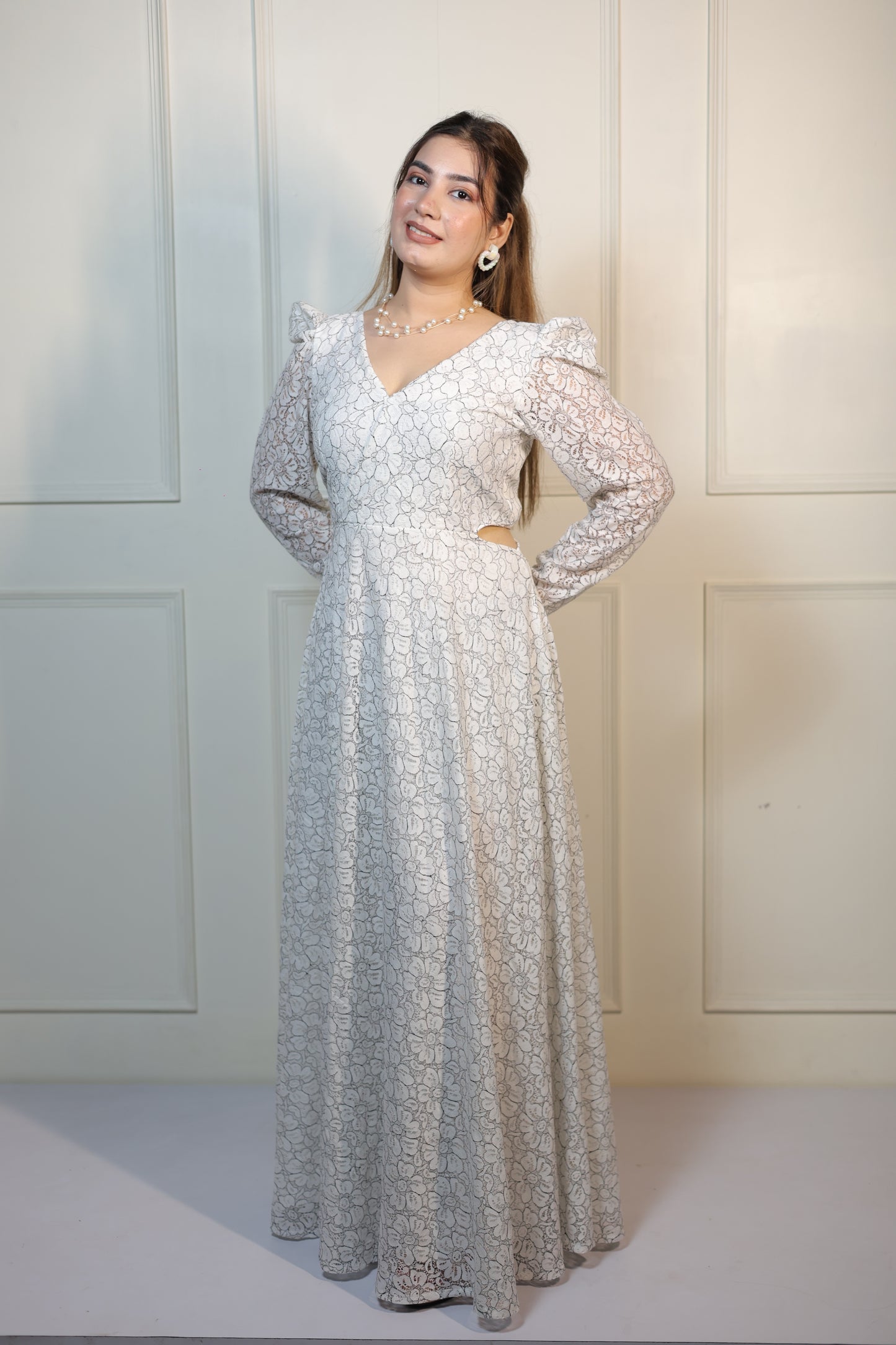 White Weaving Long Dress