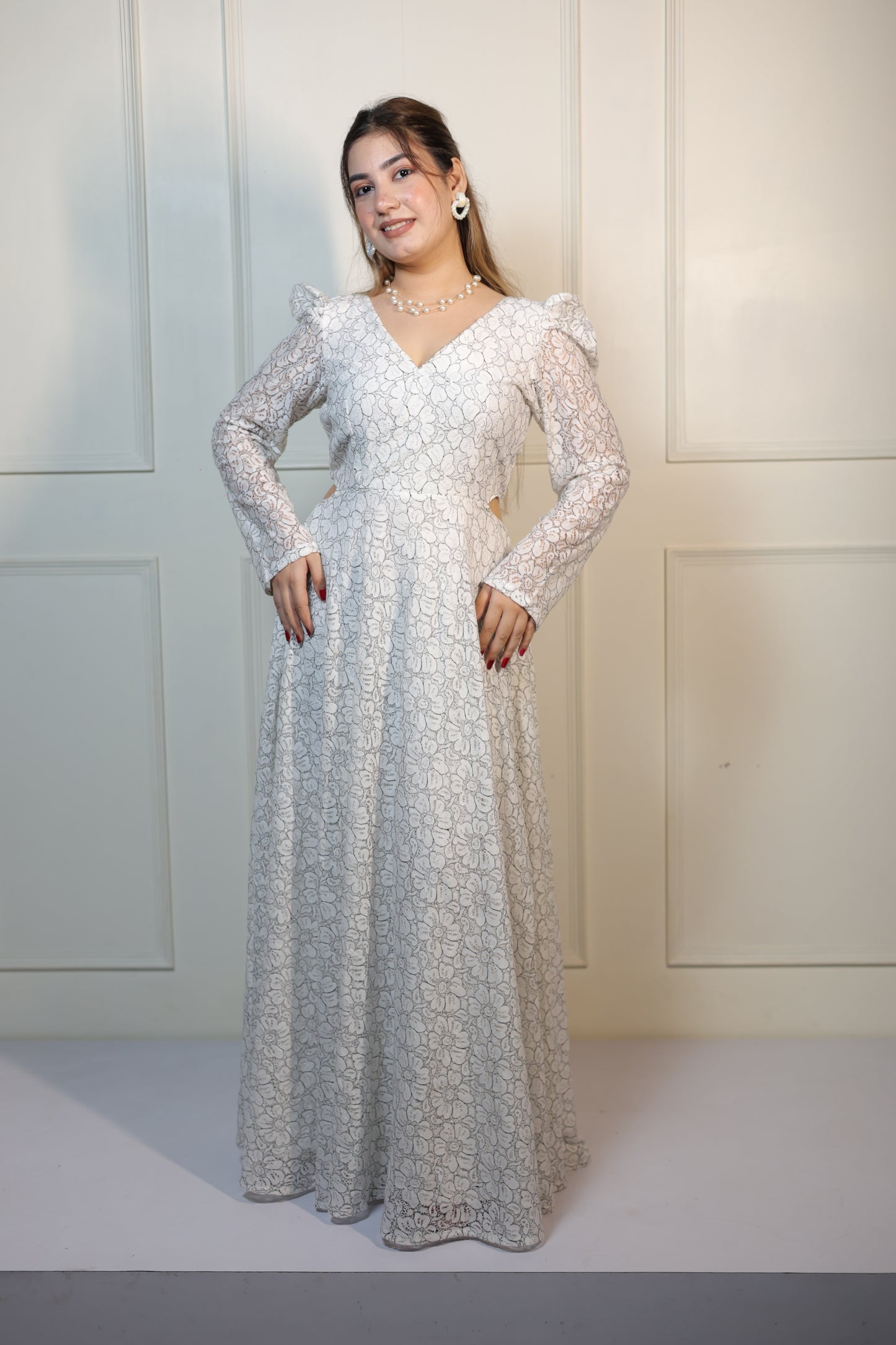 White Weaving Long Dress