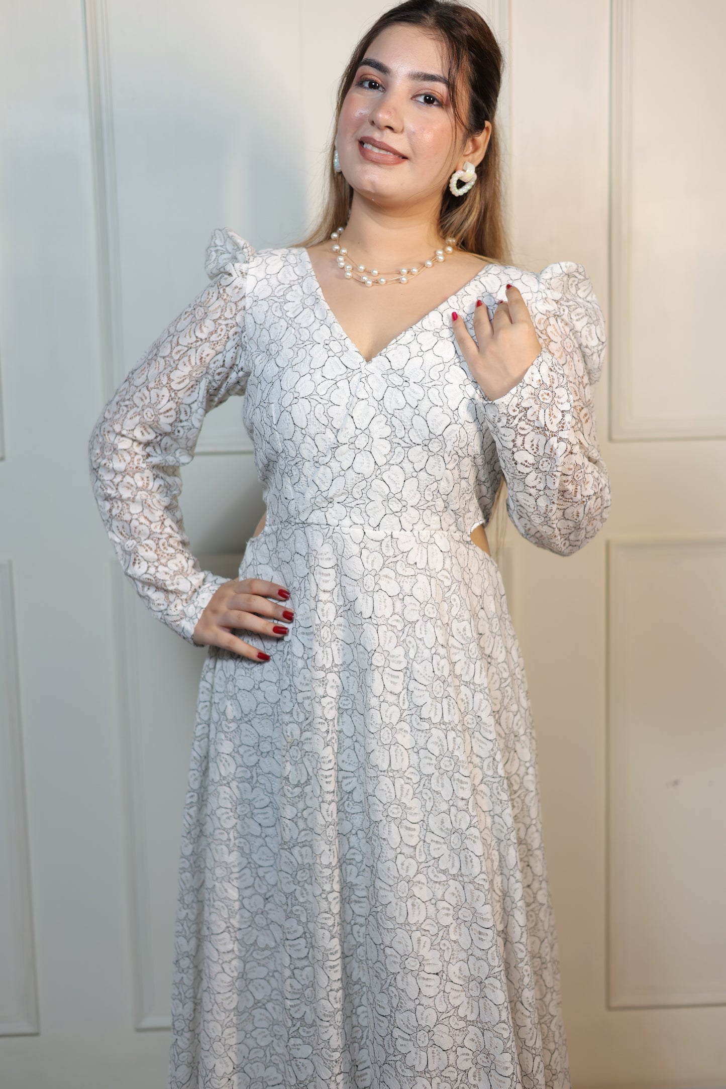 White Weaving Long Dress