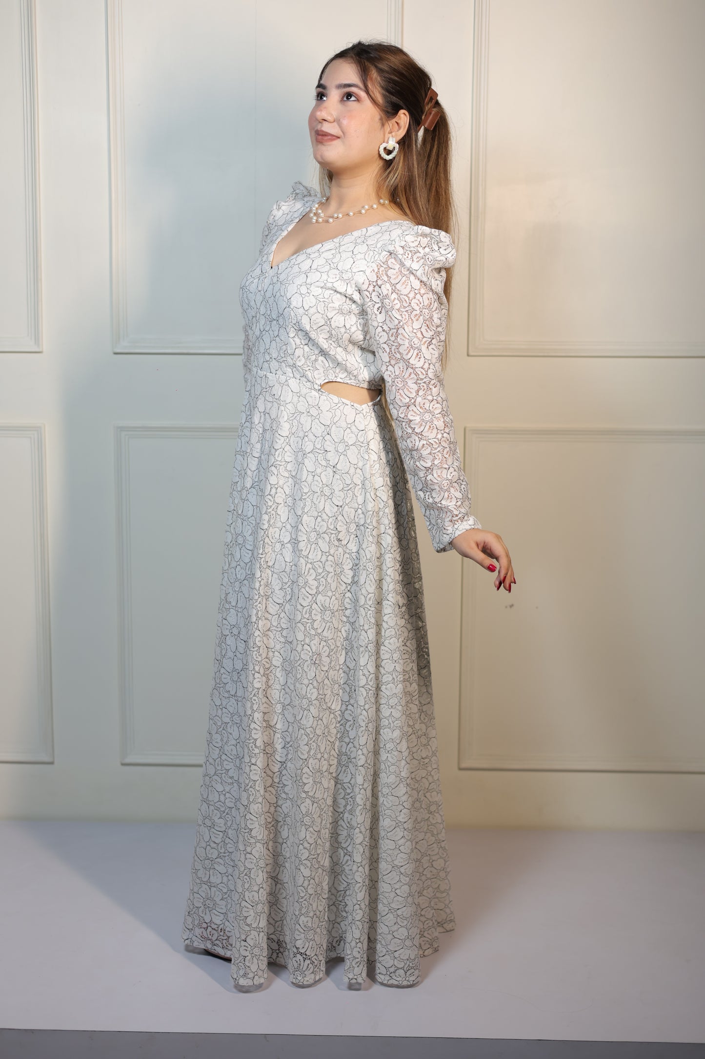 White Weaving Long Dress