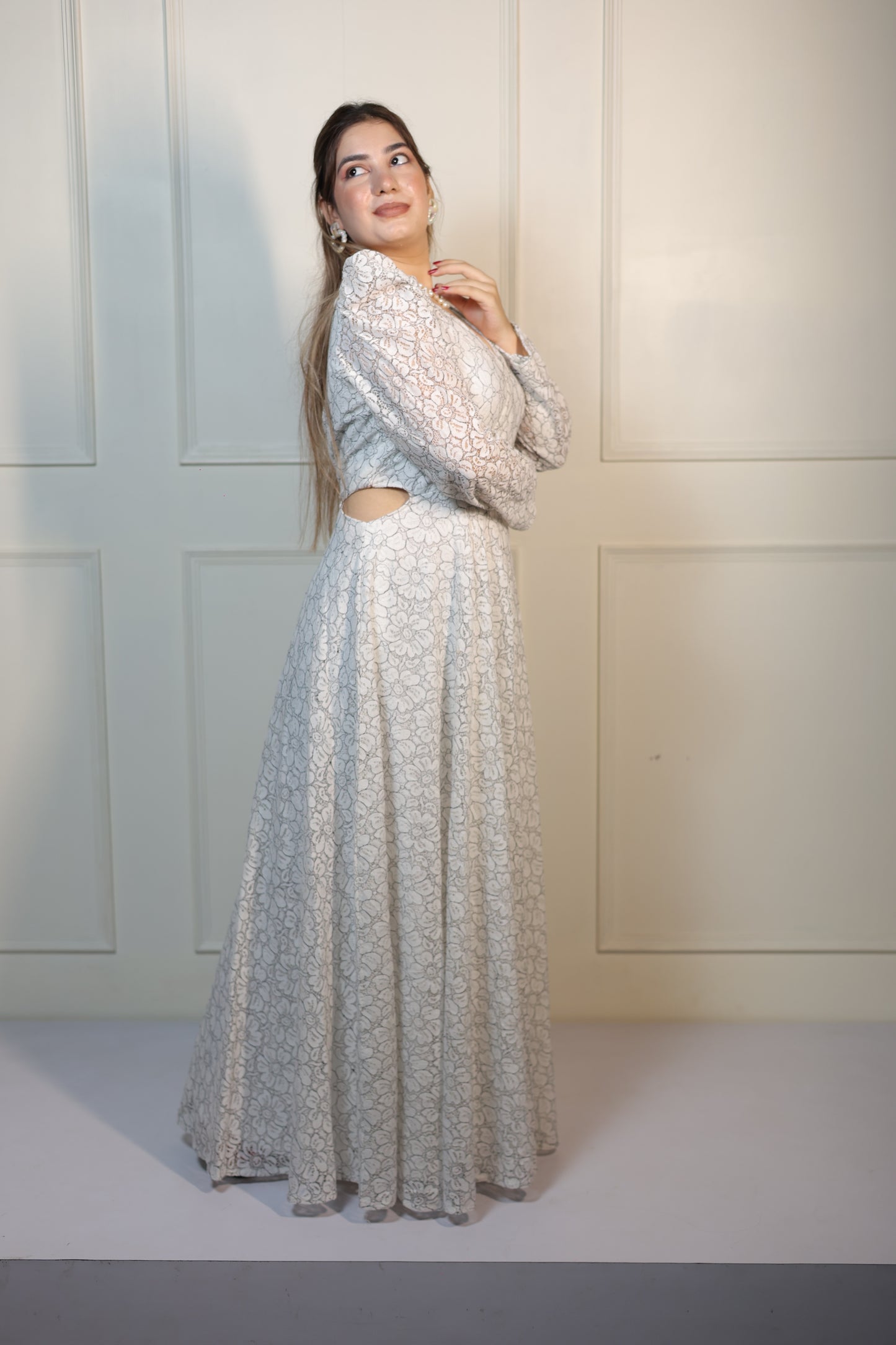 White Weaving Long Dress