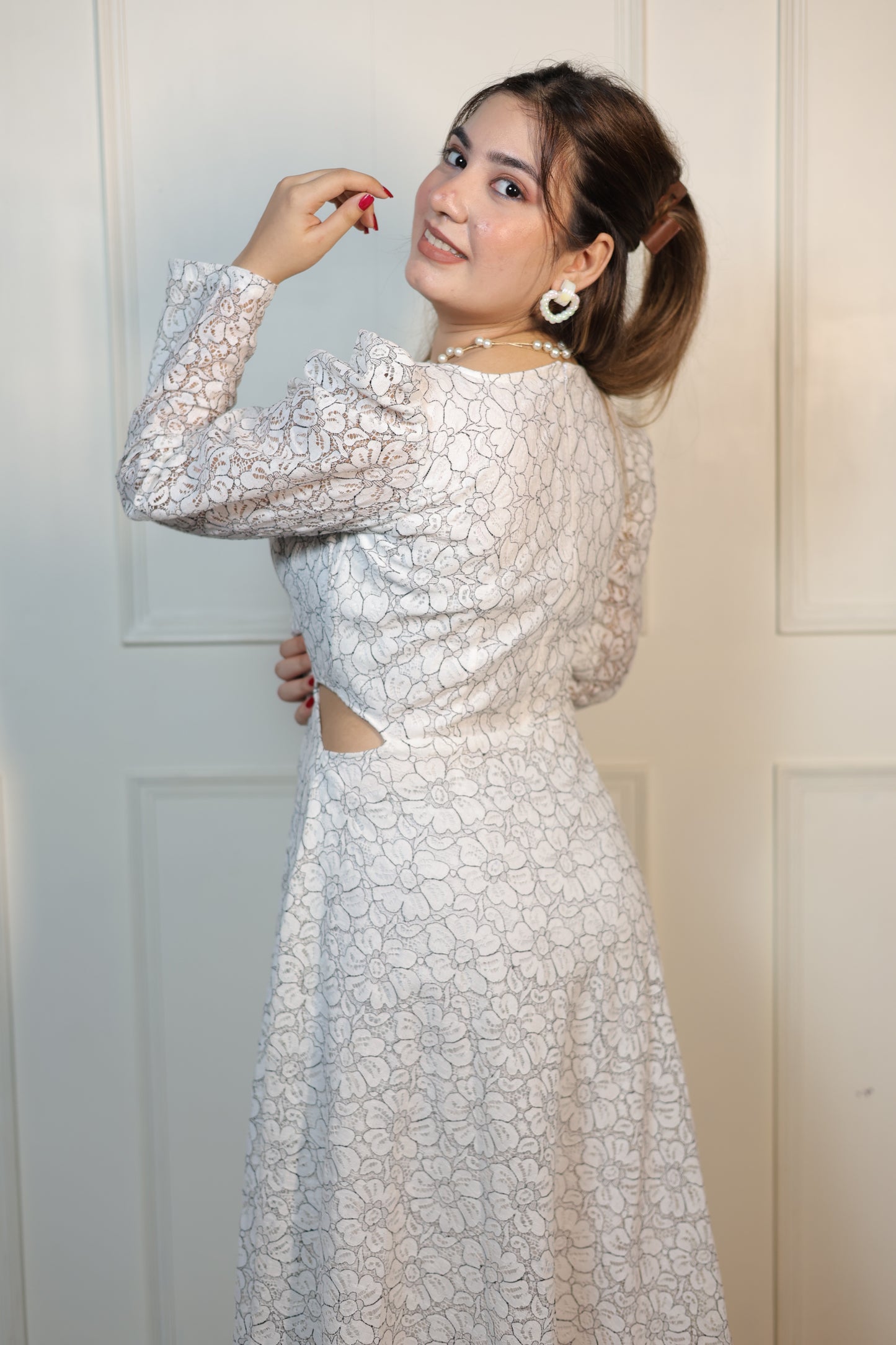 White Weaving Long Dress