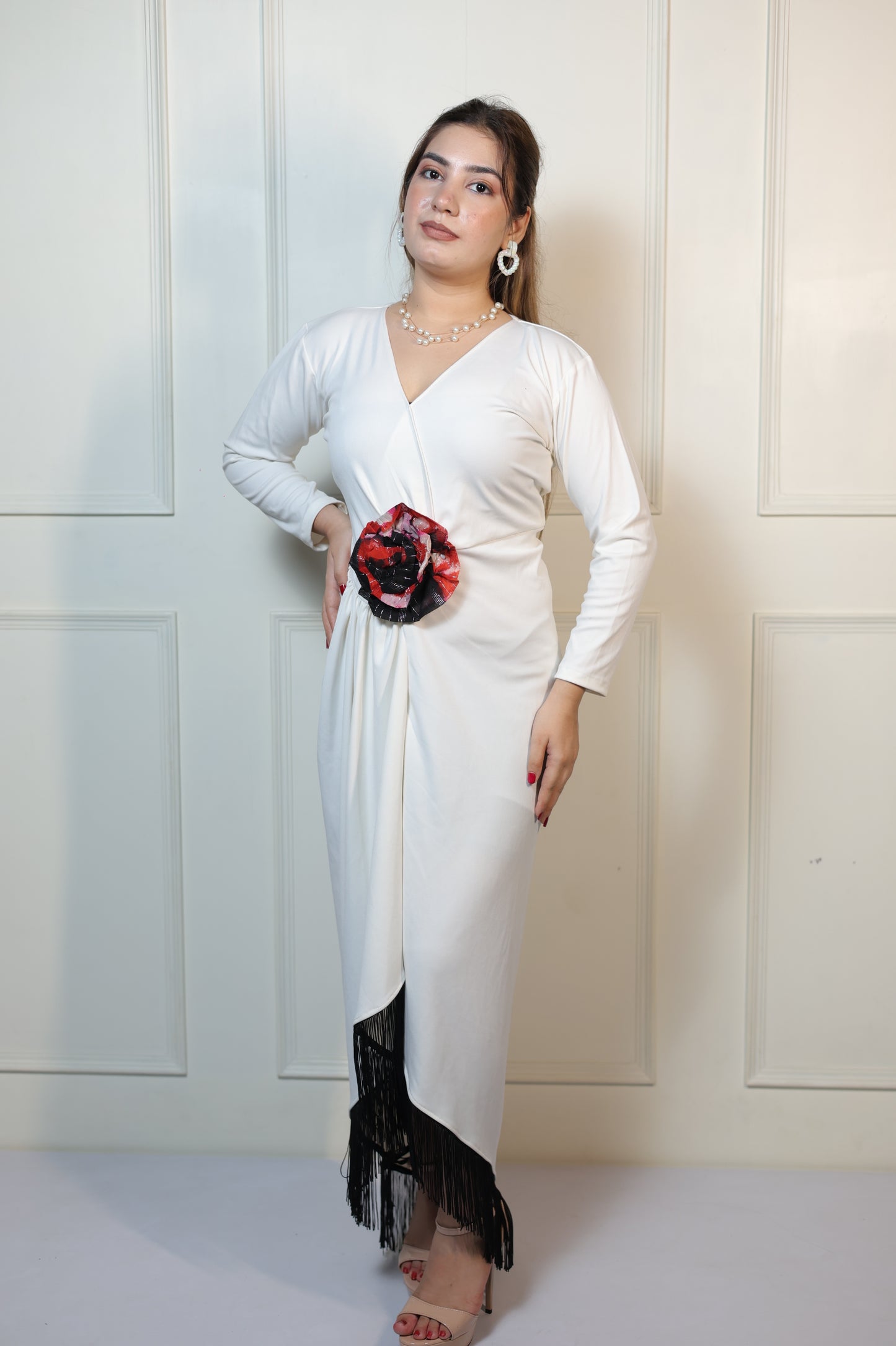 White Frindge Long Dress