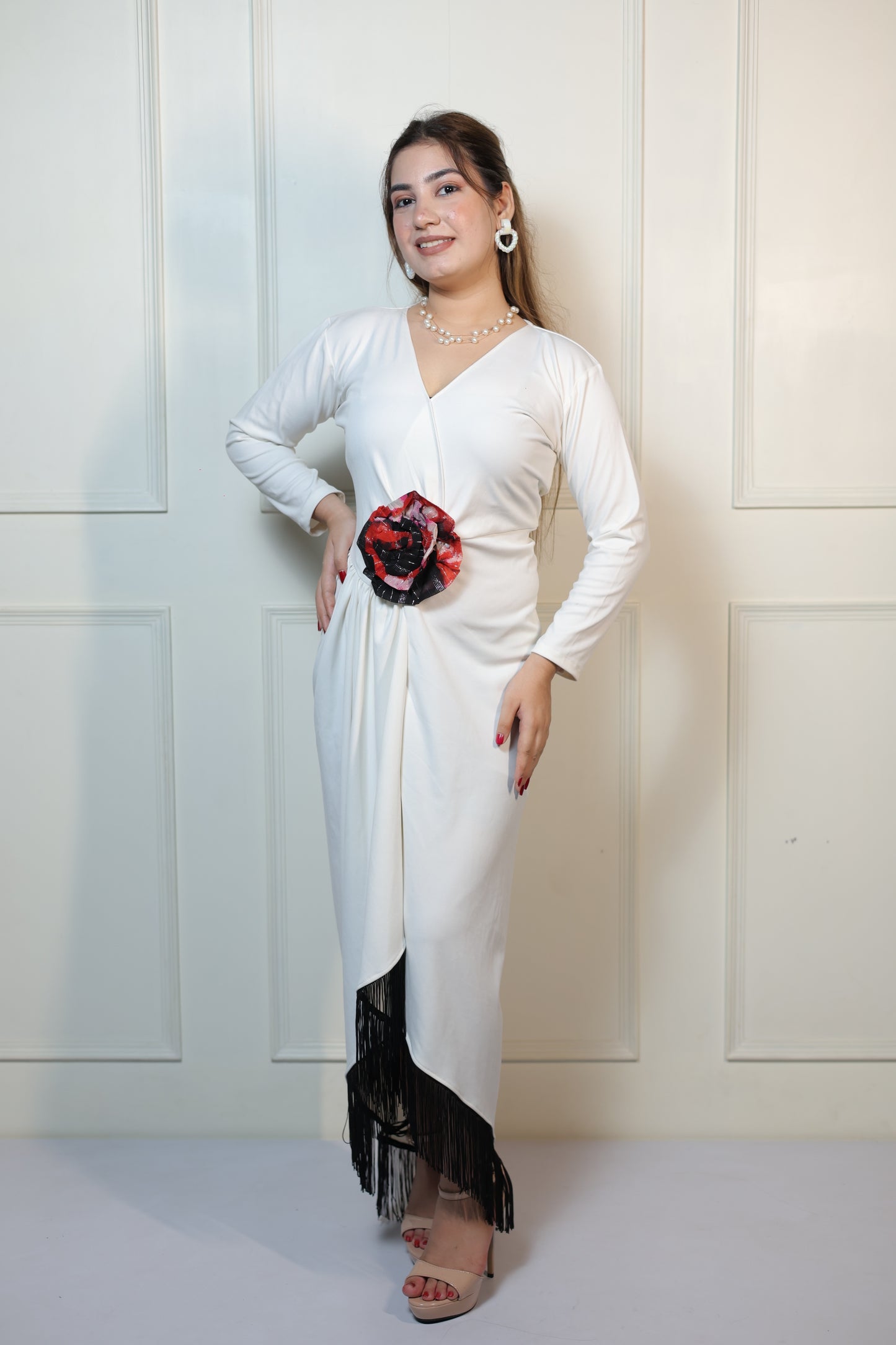 White Frindge Long Dress
