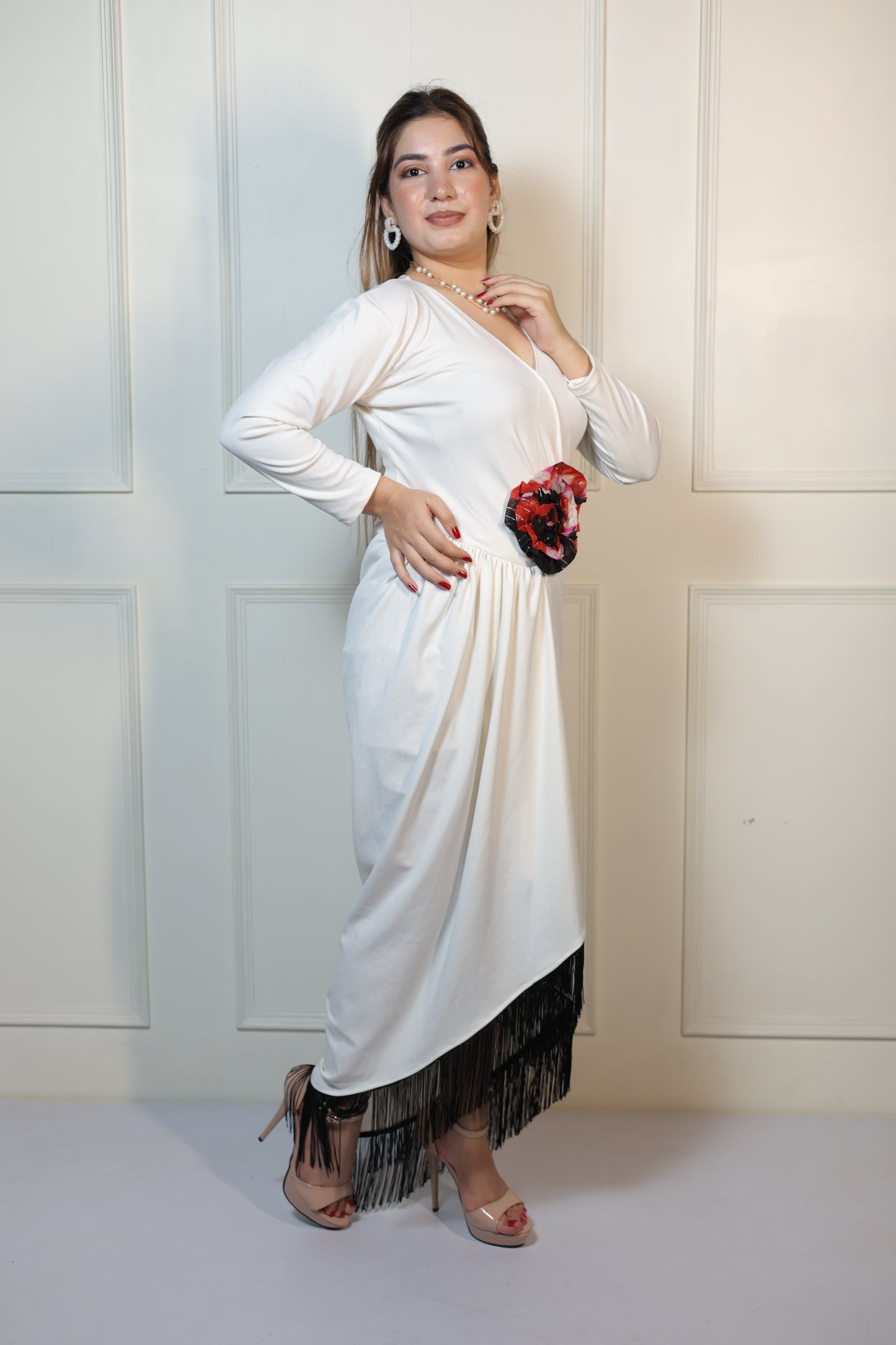 White Frindge Long Dress