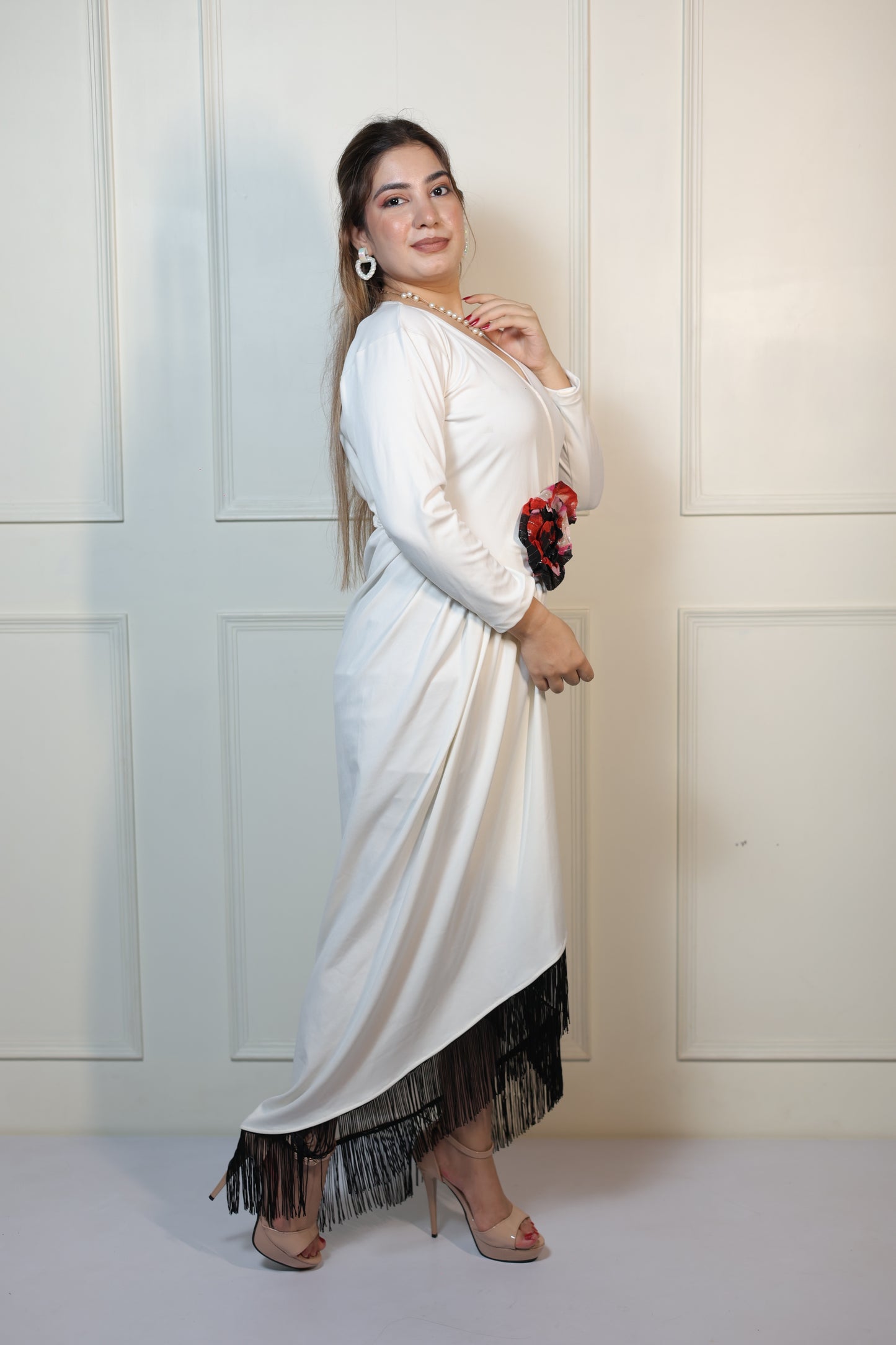 White Frindge Long Dress