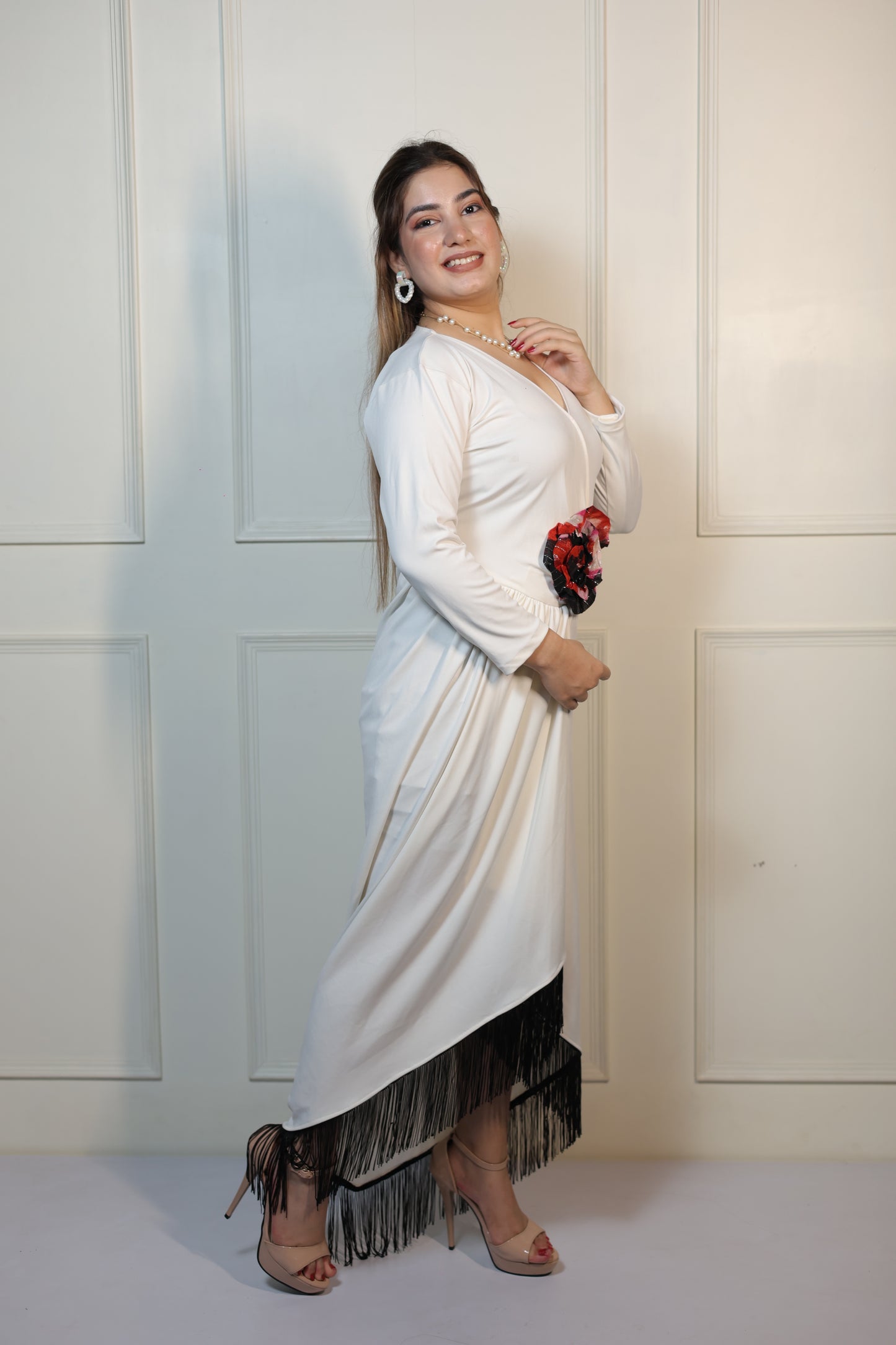 White Frindge Long Dress