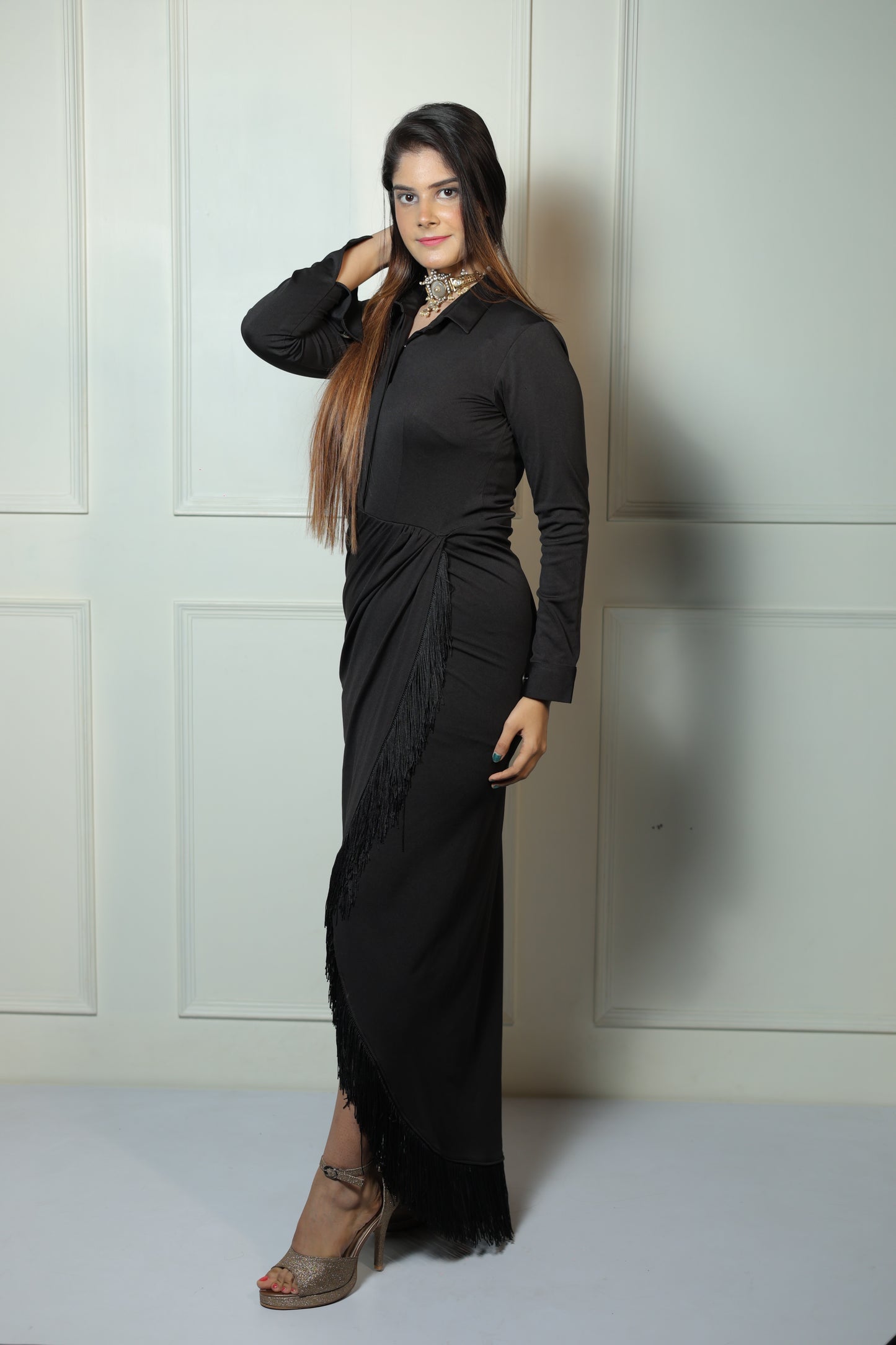 Collar Fringes Dress