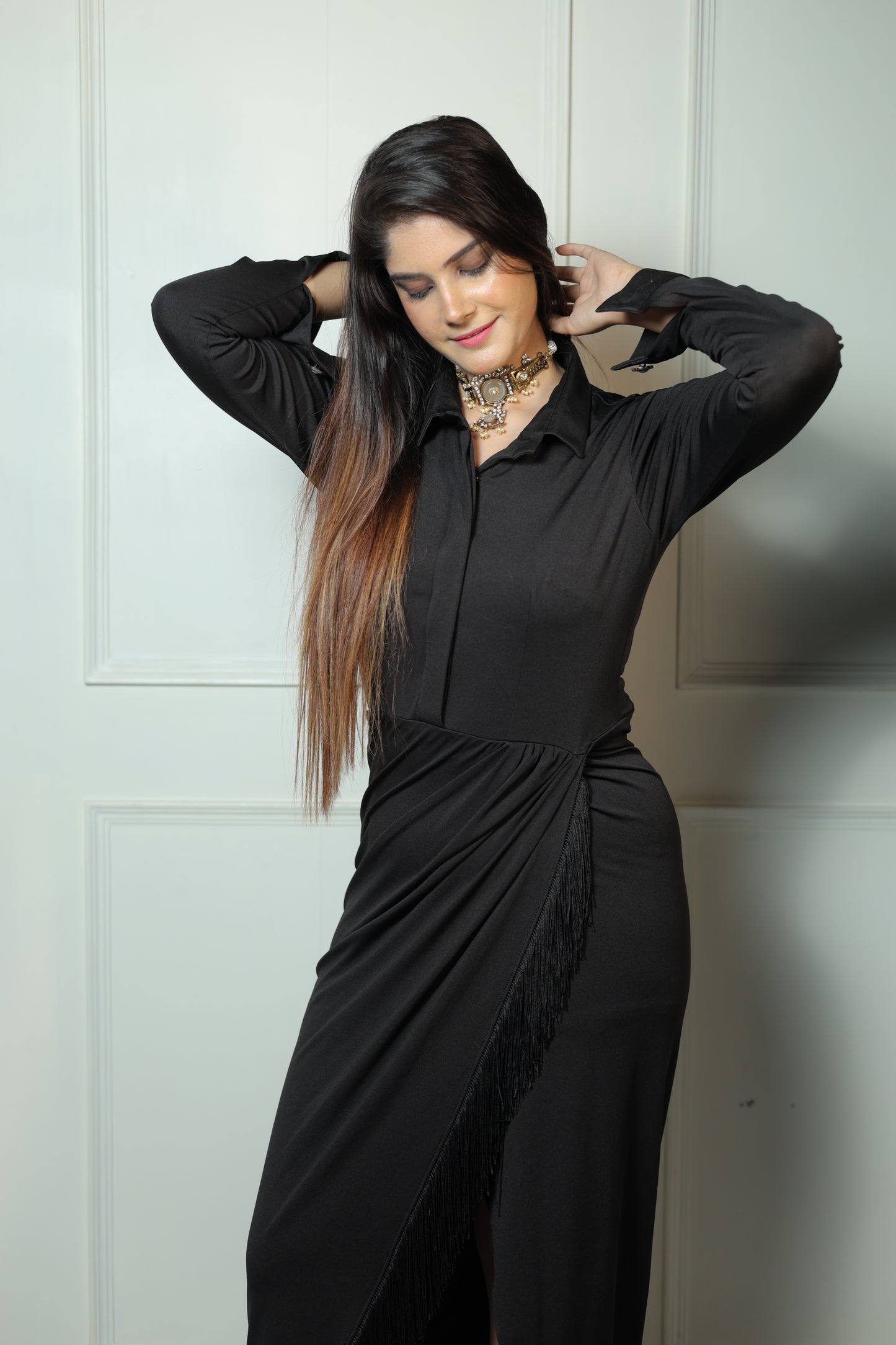 Collar Fringes Dress
