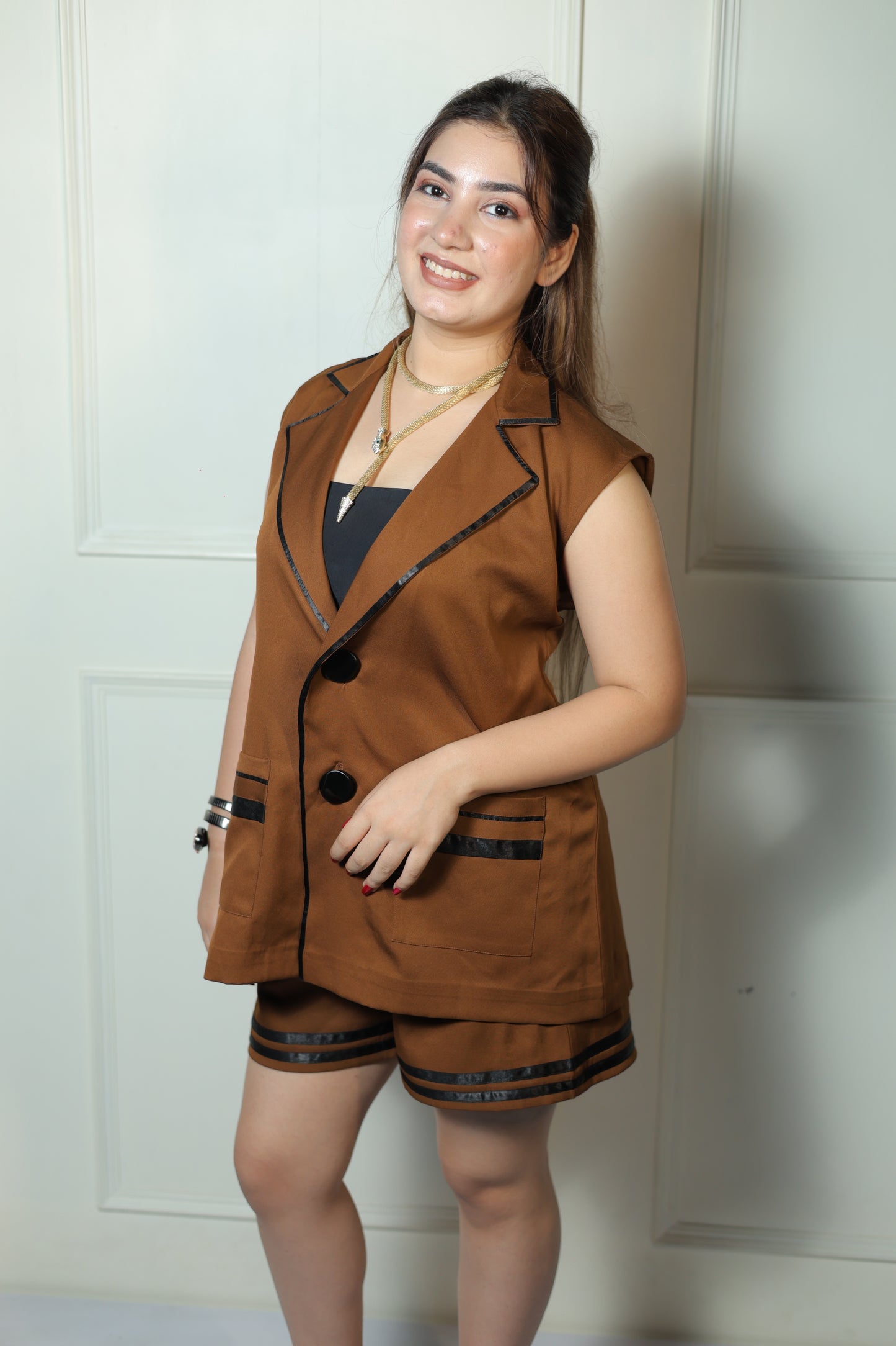 Brown Shorts Coord Set