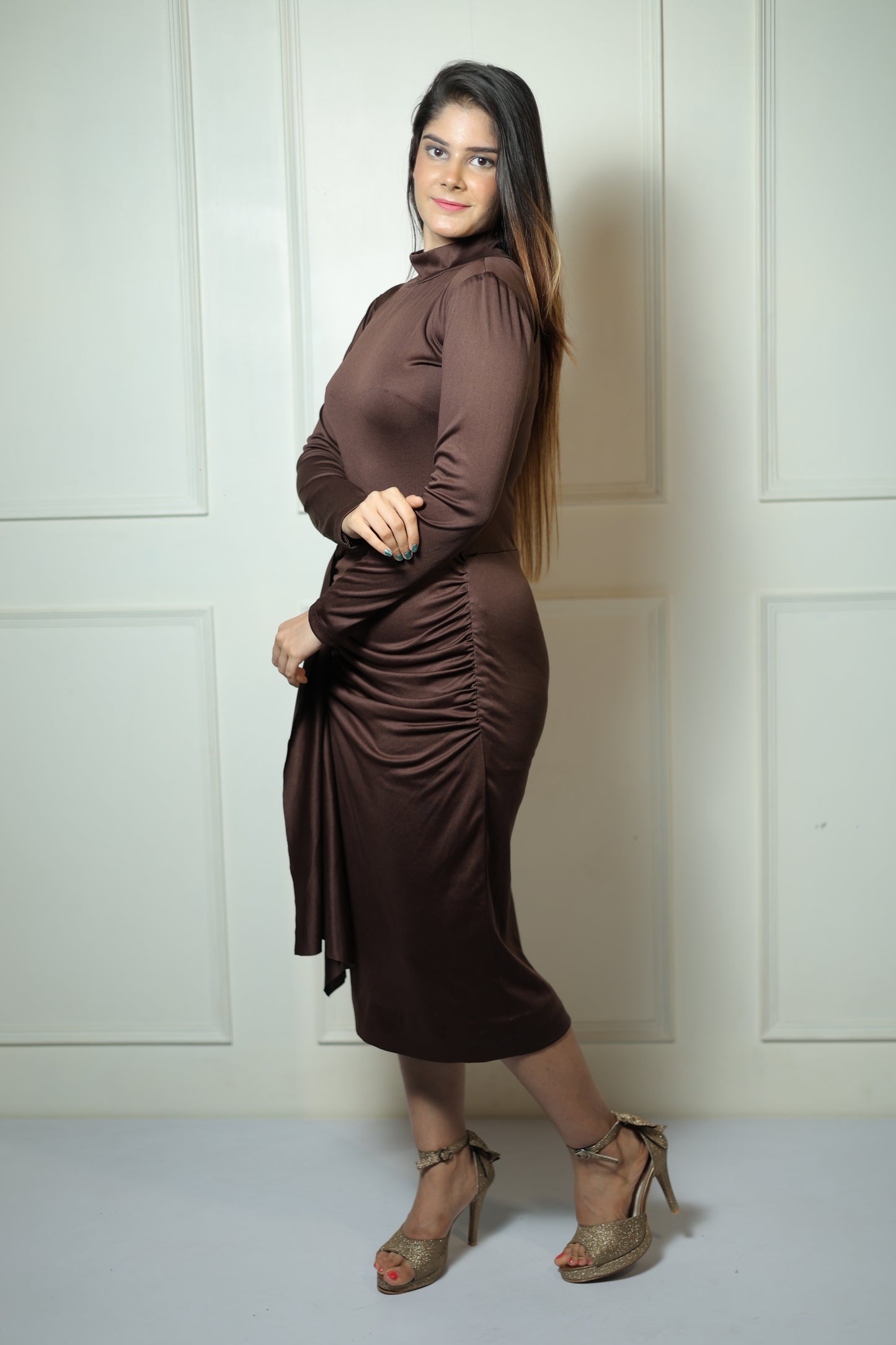 Brown High Neck Dhoti Dress