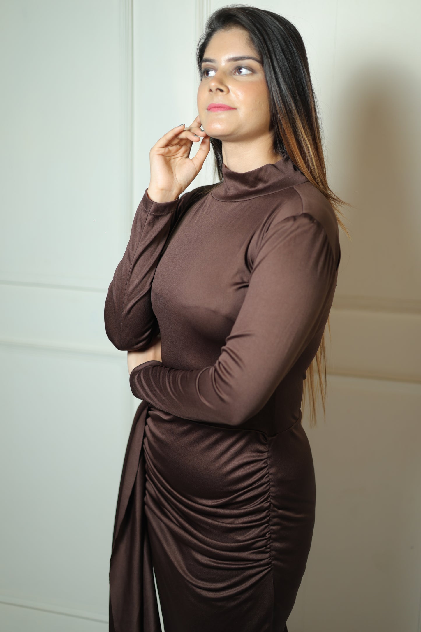 Brown High Neck Dhoti Dress