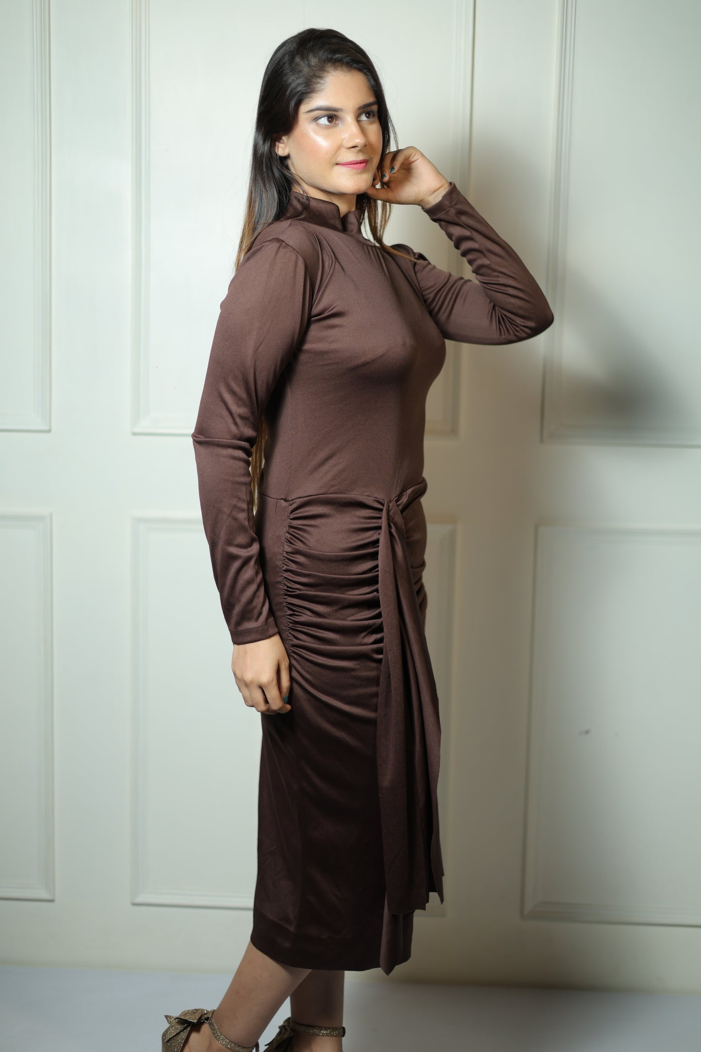 Brown High Neck Dhoti Dress