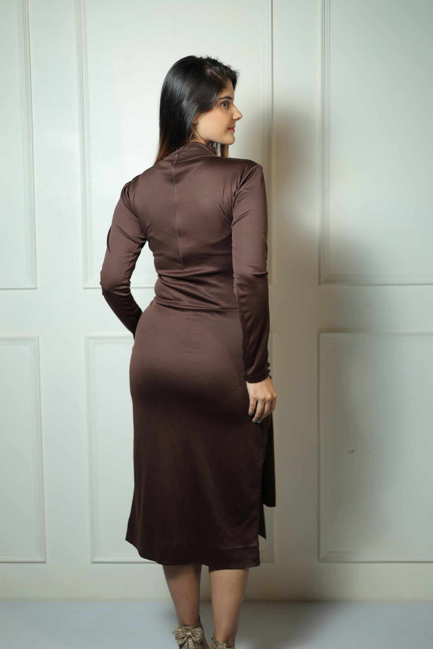 Brown High Neck Dhoti Dress