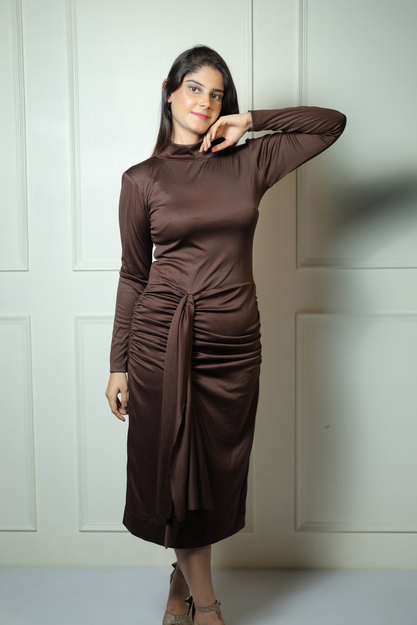 Brown High Neck Dhoti Dress