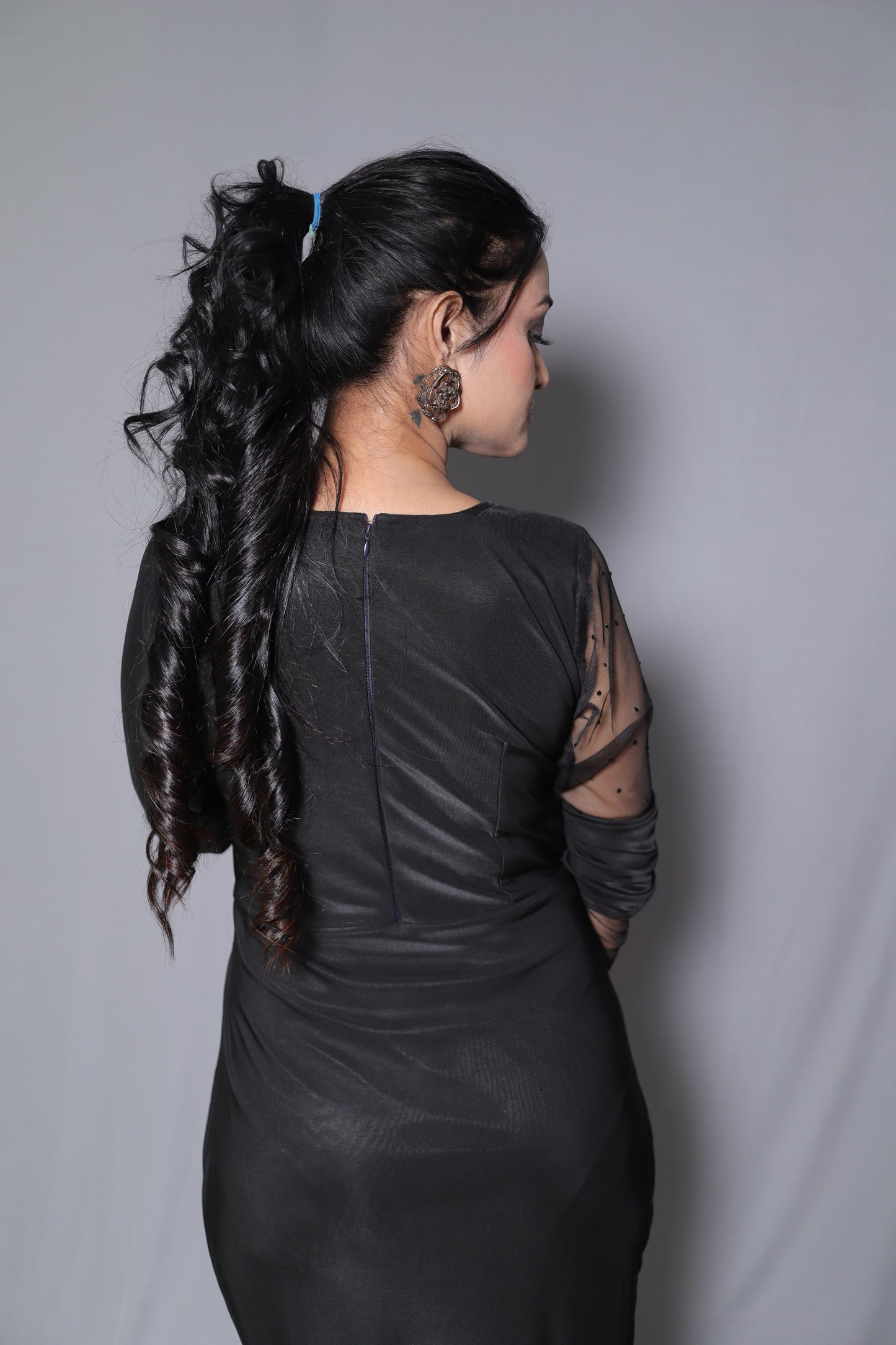 Falling Sleeves Half Net Dress