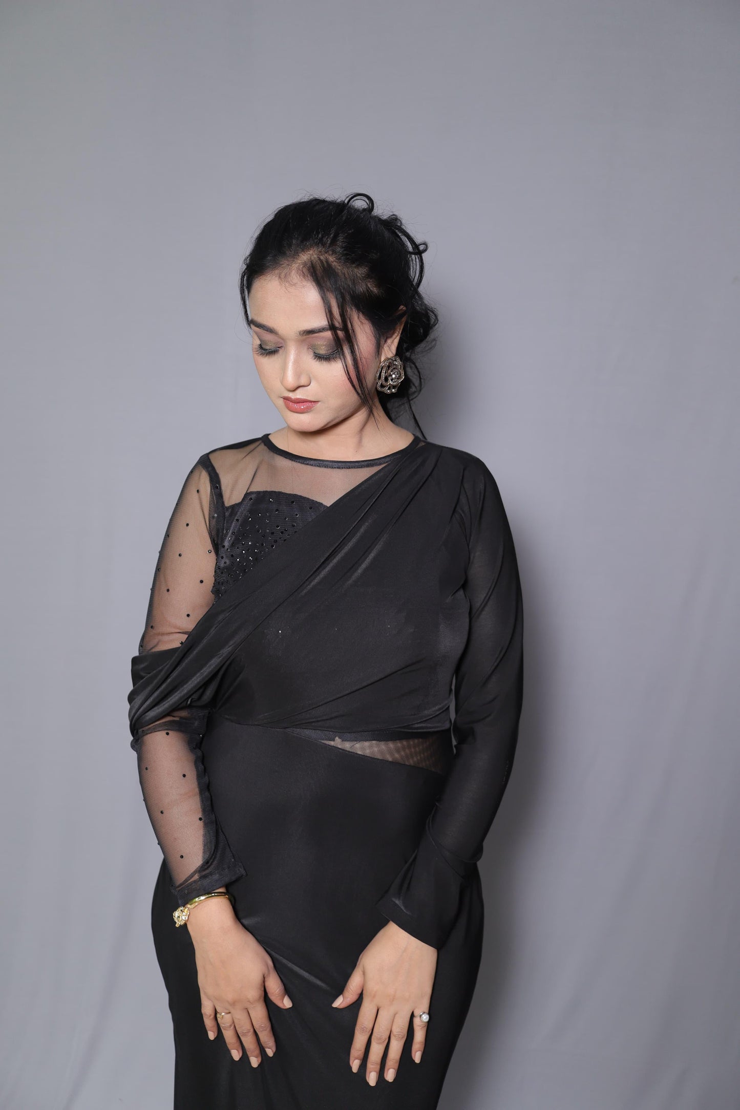 Falling Sleeves Half Net Dress