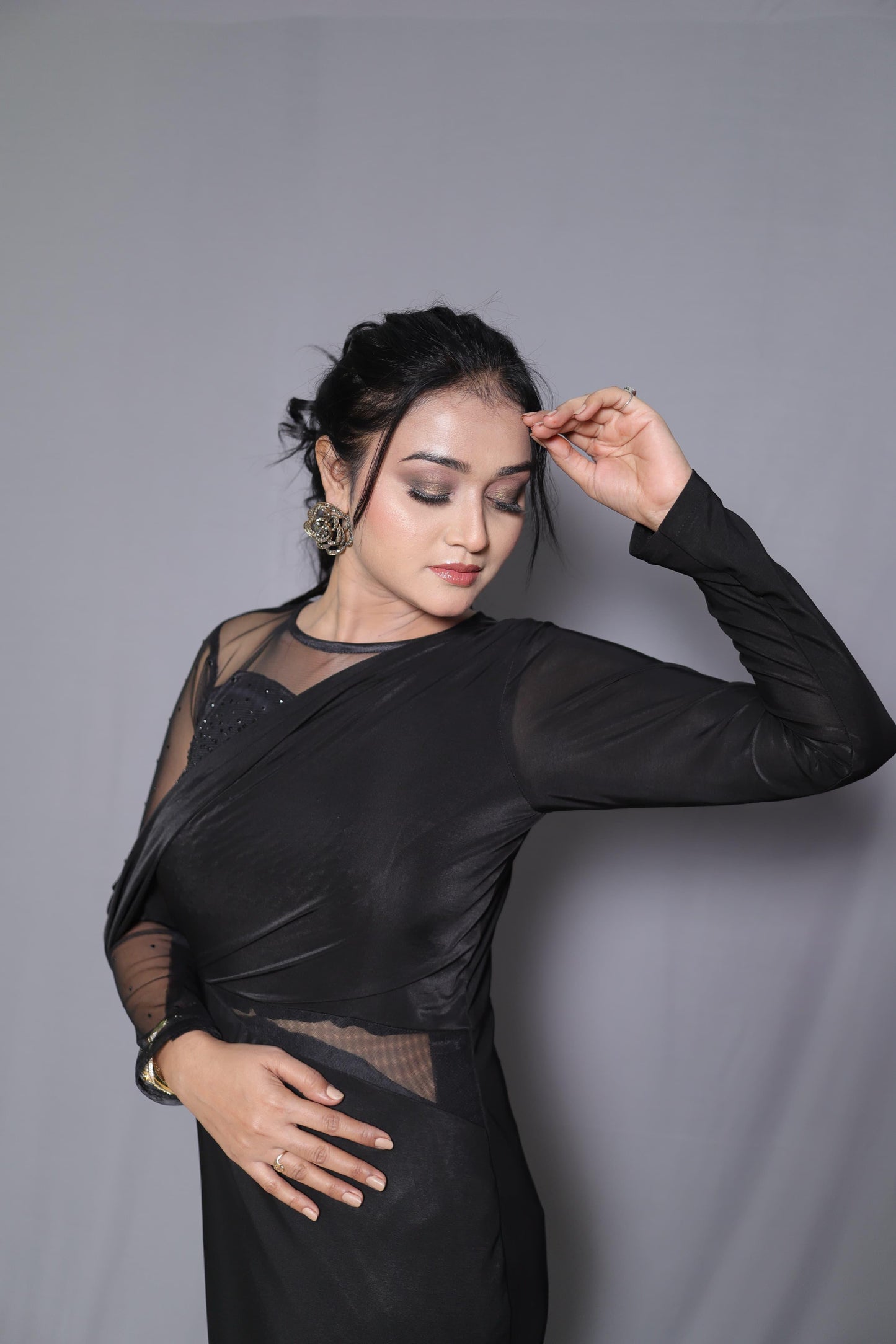 Falling Sleeves Half Net Dress