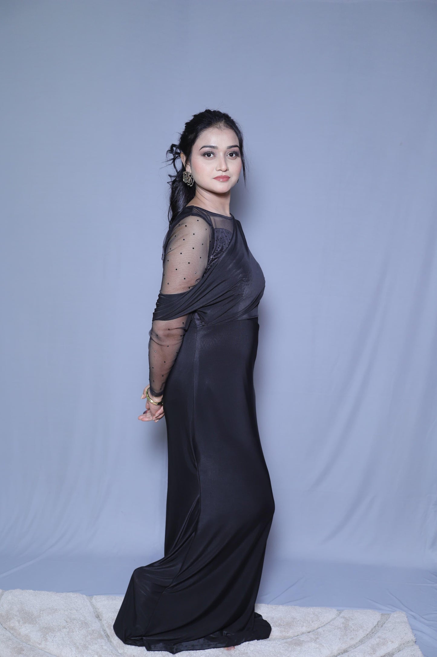 Falling Sleeves Half Net Dress