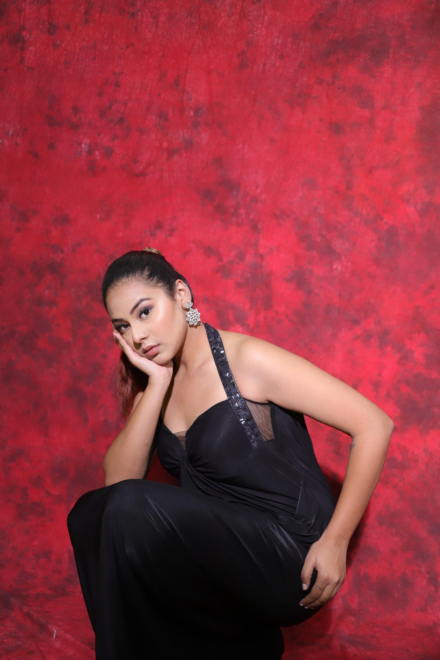 Drape halter neck gown