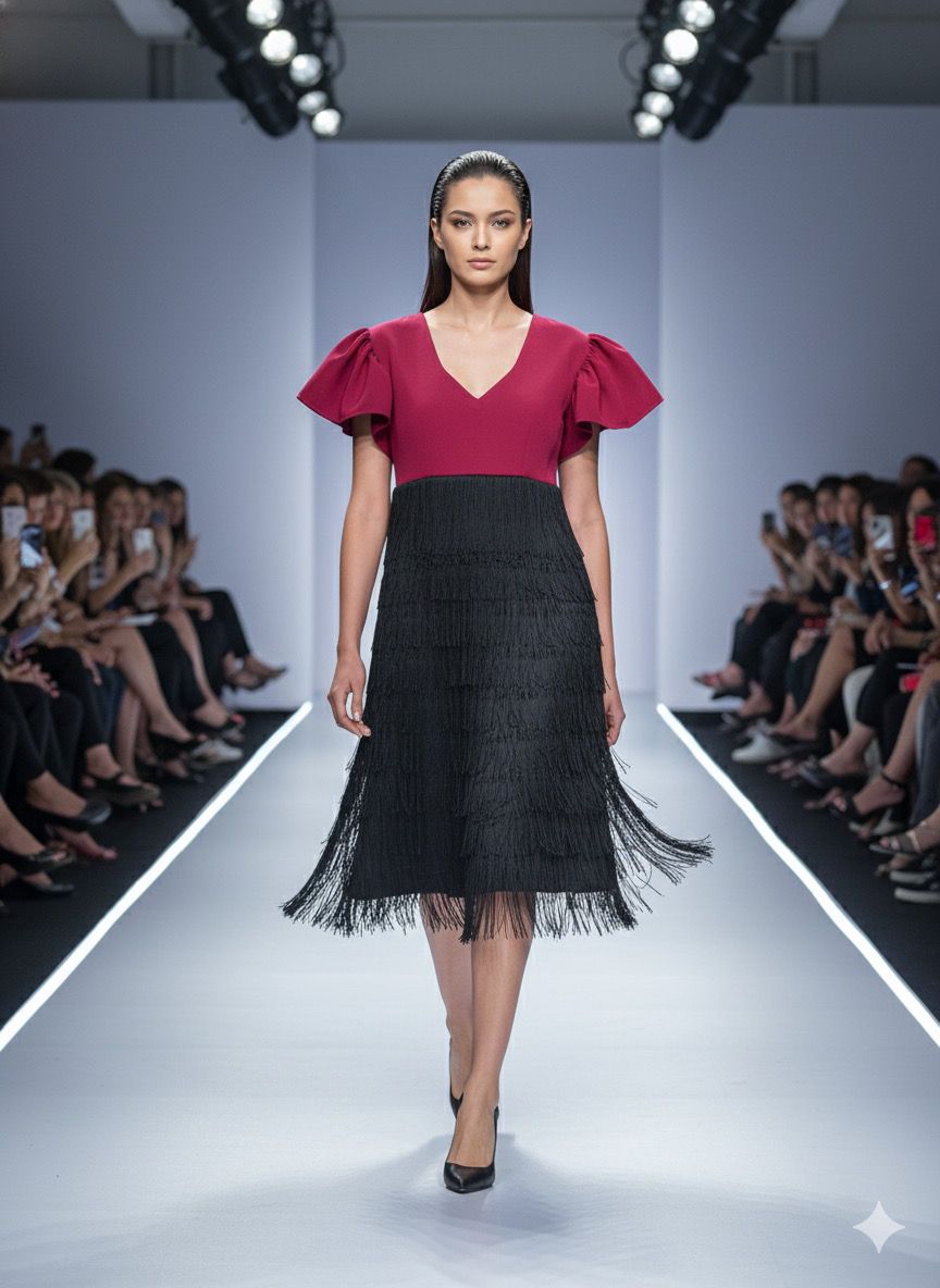 red black frindge dress