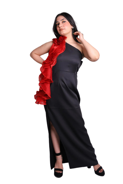 Retro Frill Black Gown