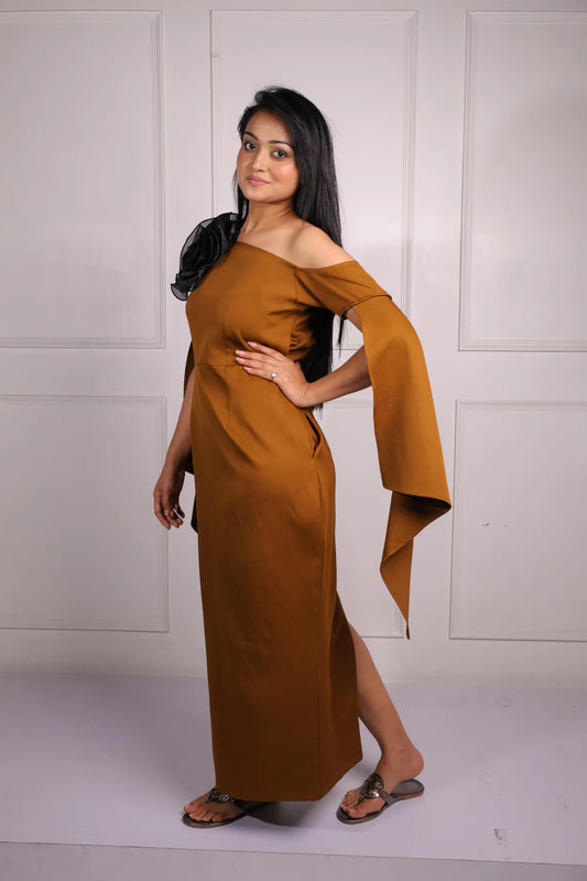 Brown Cape Sleeve Dress