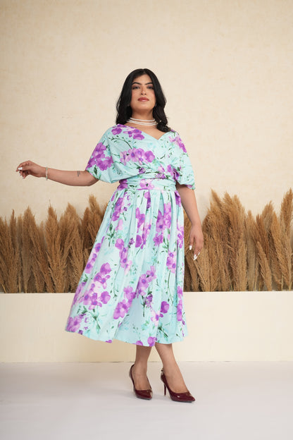 Floral Wrap Box Pleated Midi Dress