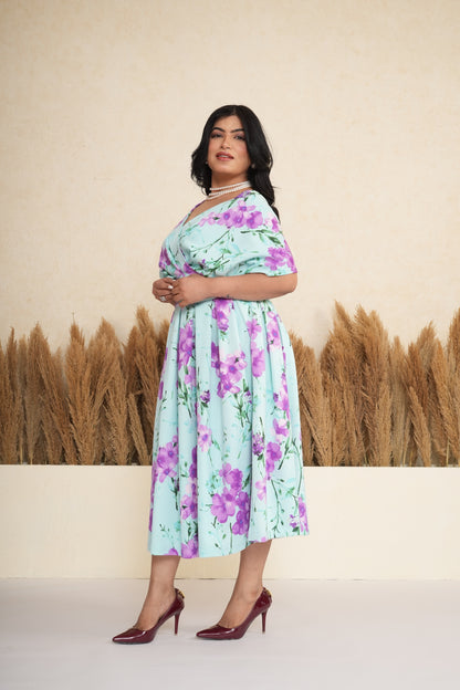 Floral Wrap Box Pleated Midi Dress