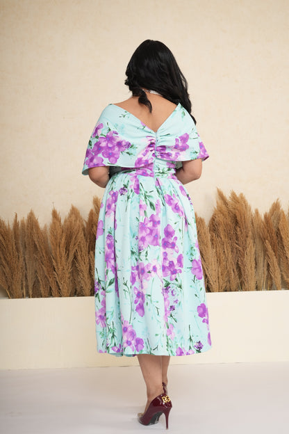 Floral Wrap Box Pleated Midi Dress