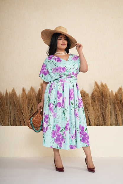 Floral Wrap Box Pleated Midi Dress