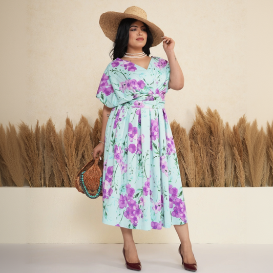 Floral Wrap Box Pleated Midi Dress