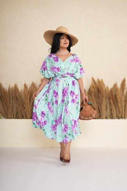 Floral Wrap Box Pleated Midi Dress