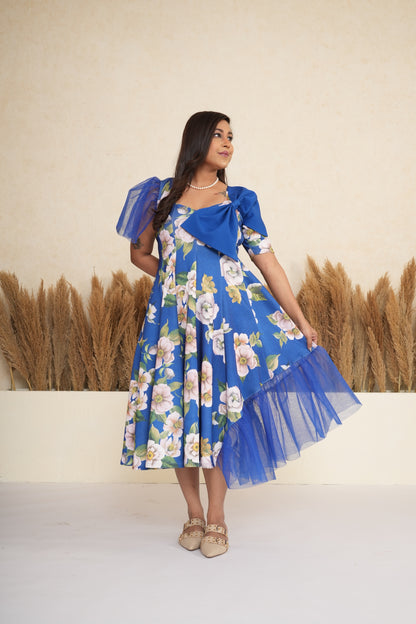 Cobalt Blue Floral Bow Dress
