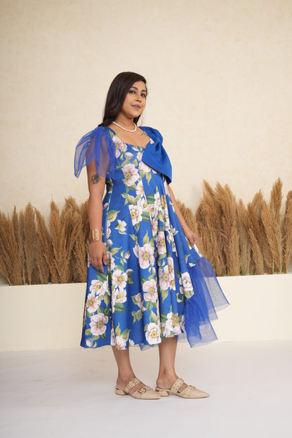 Cobalt Blue Floral Bow Dress