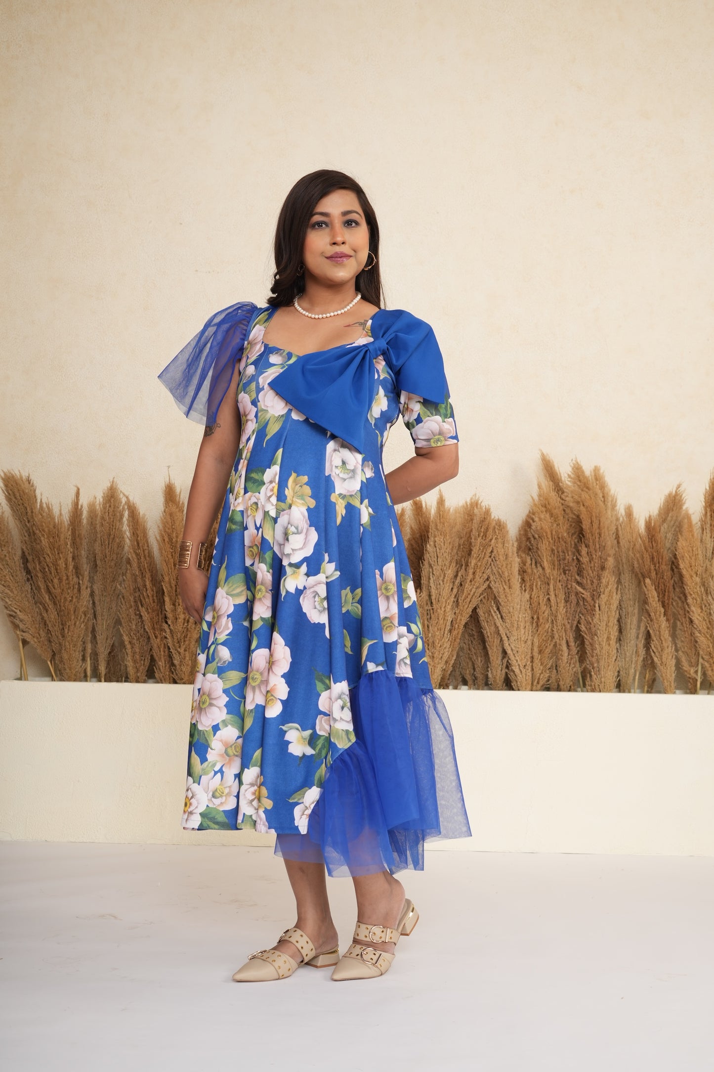 Cobalt Blue Floral Bow Dress