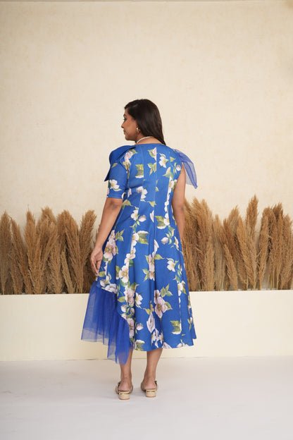 Cobalt Blue Floral Bow Dress