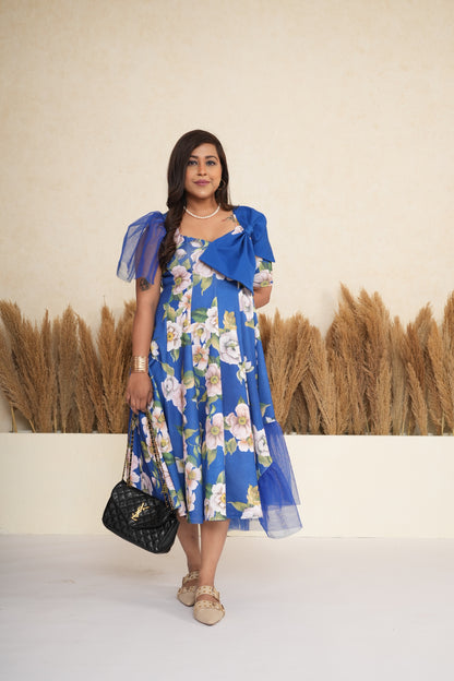 Cobalt Blue Floral Bow Dress