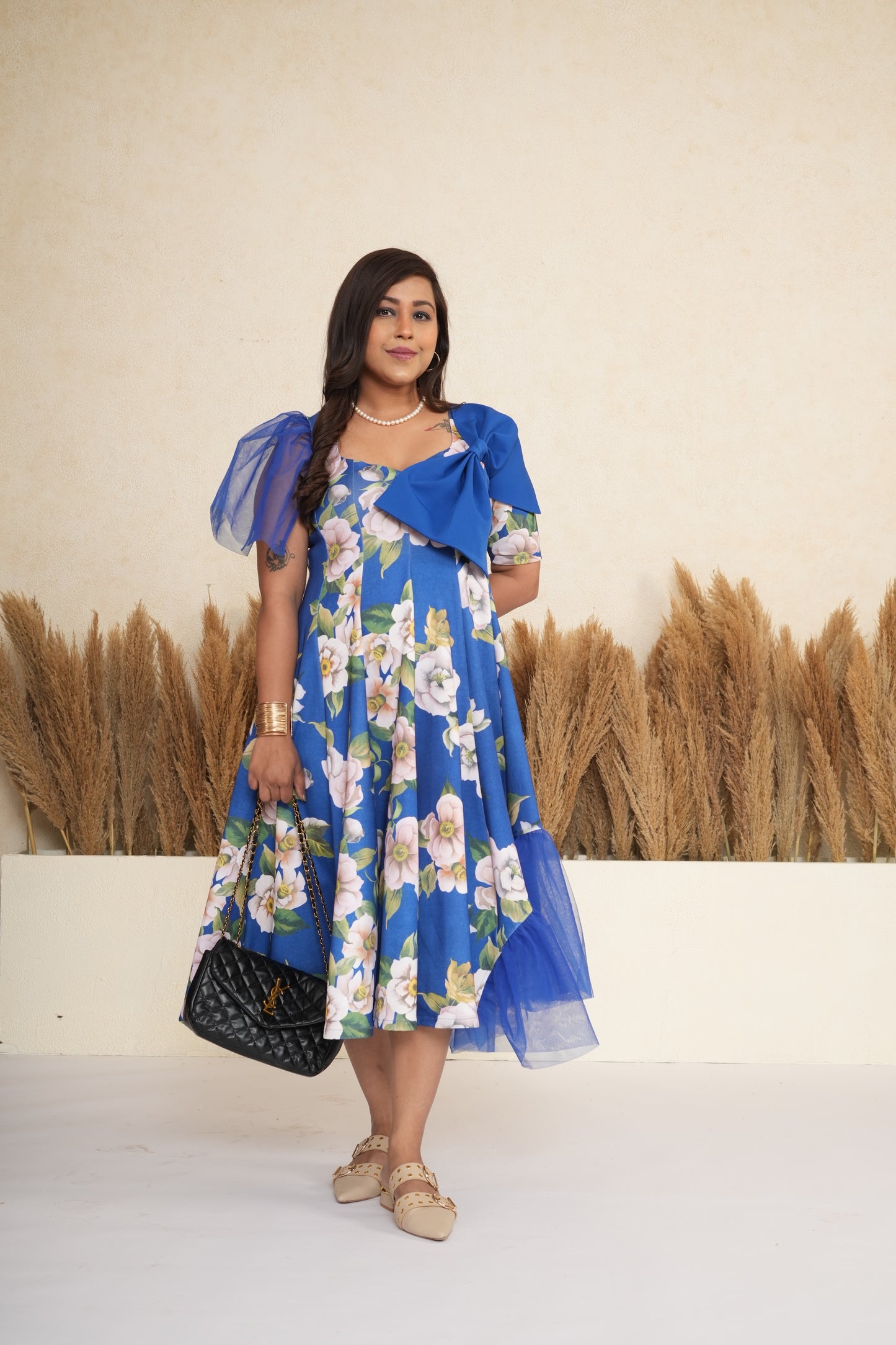 Cobalt Blue Floral Bow Dress