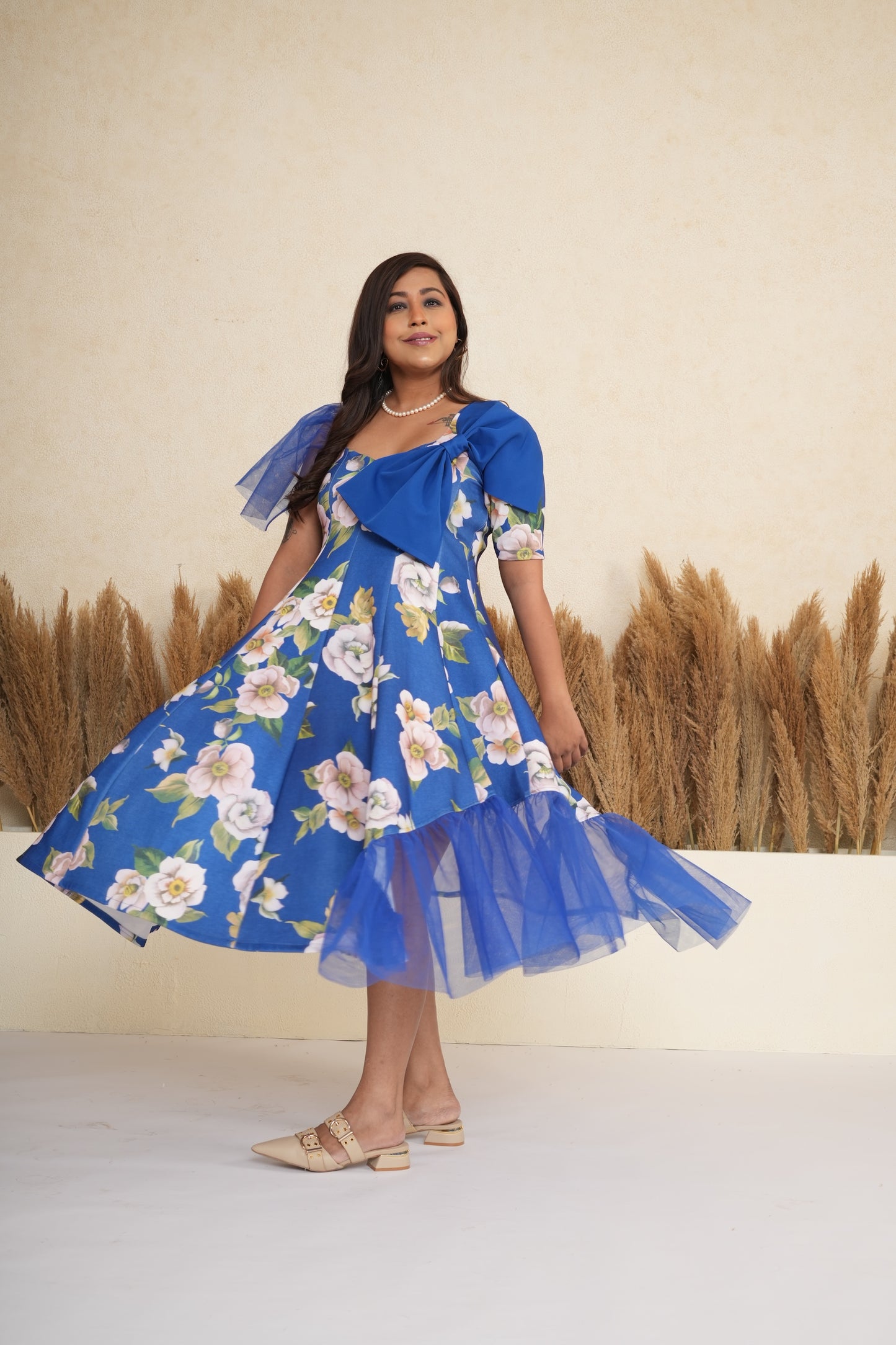 Cobalt Blue Floral Bow Dress