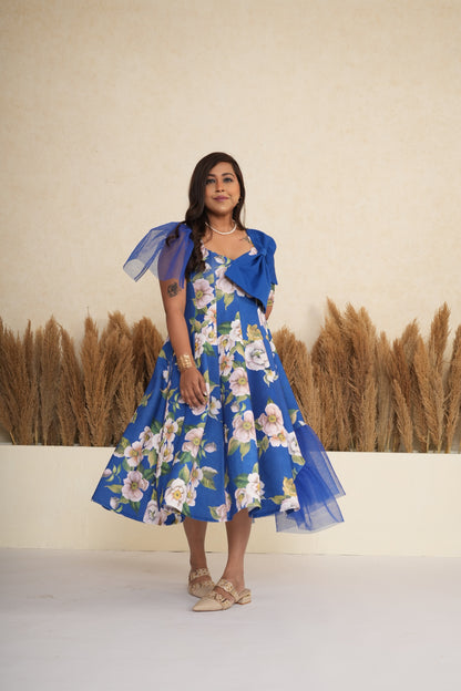Cobalt Blue Floral Bow Dress