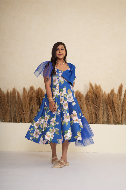 Cobalt Blue Floral Bow Dress