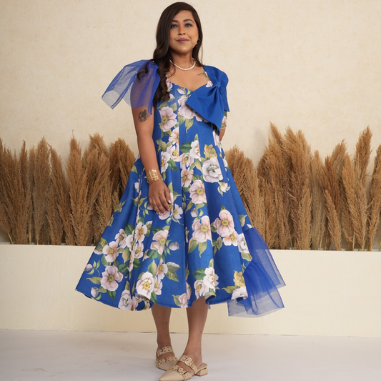 Cobalt Blue Floral Bow Dress