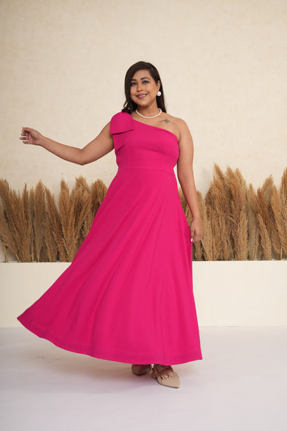 Pink One-Shoulder Bow Long Dress