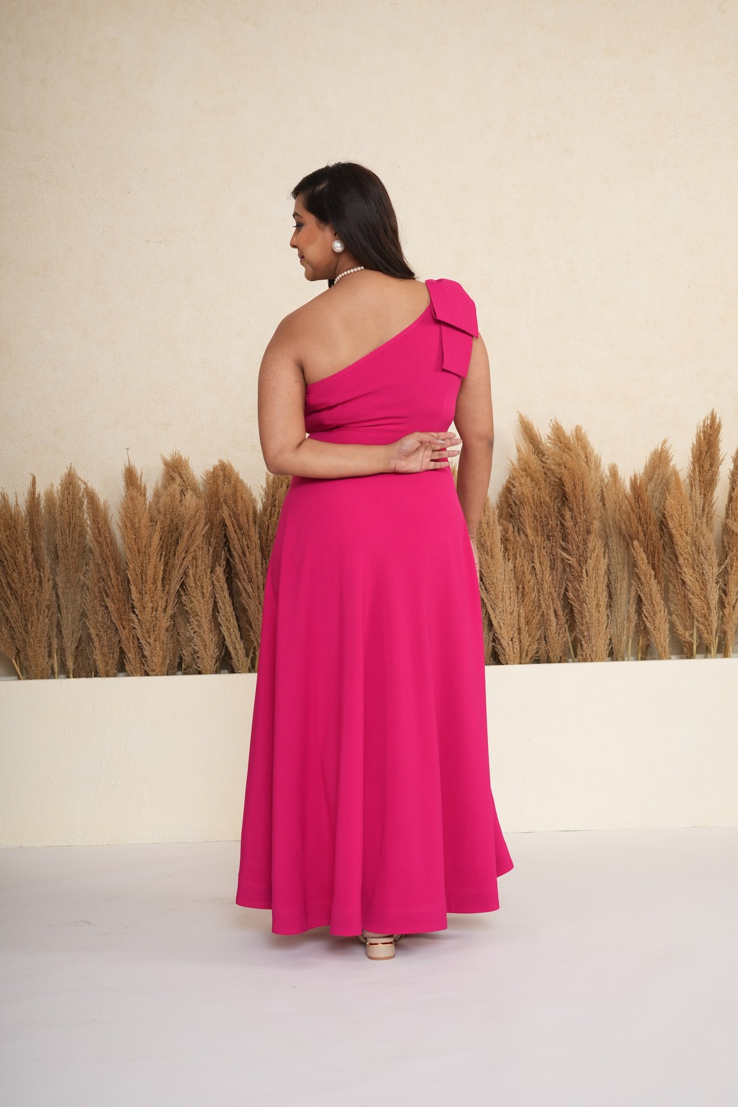 Pink One-Shoulder Bow Long Dress