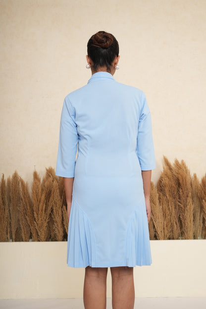 Sky Blue Asymmetric Pleated Blazer Dress