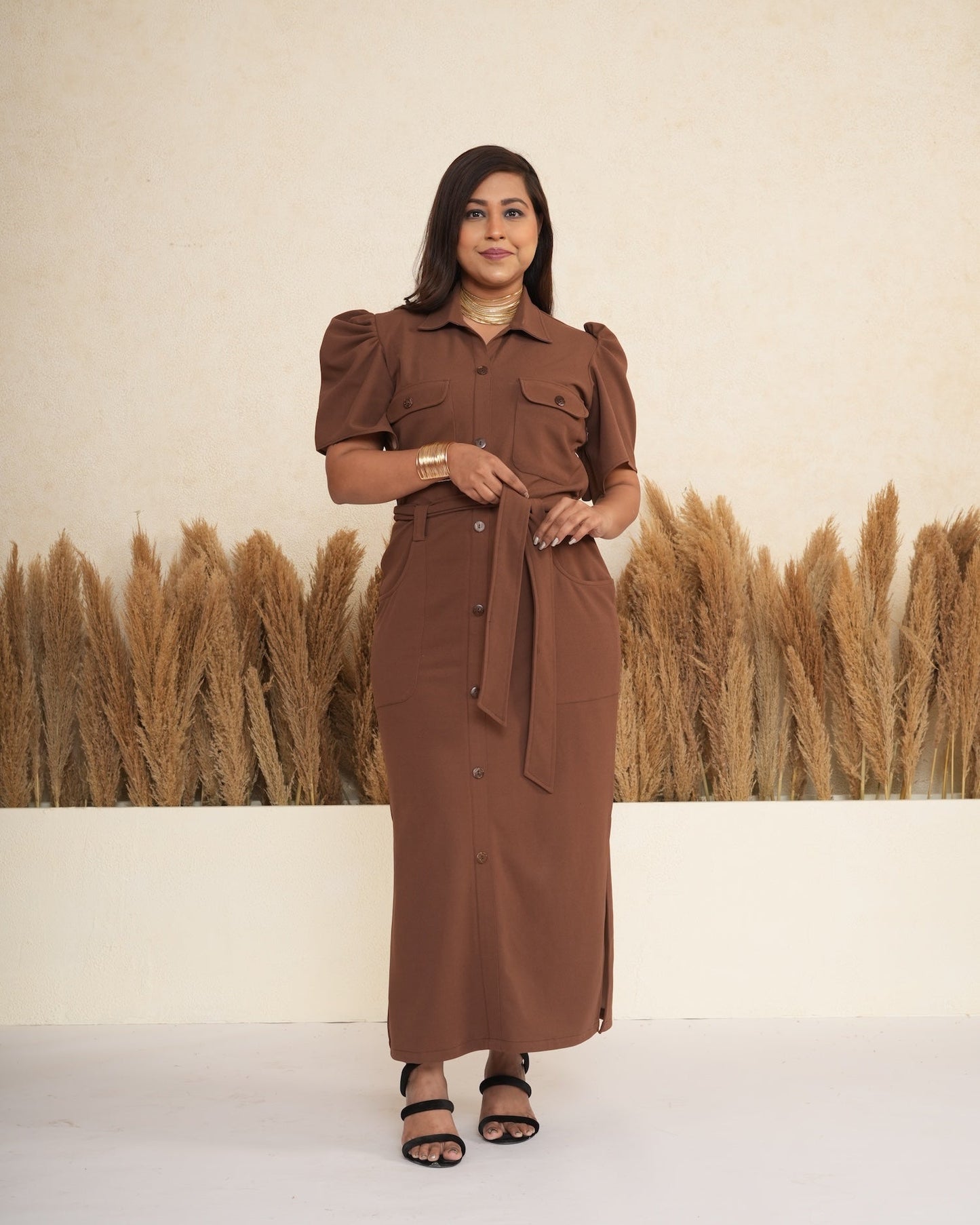 Cocoa Brown Utility Maxi Dress