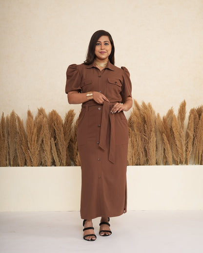 Cocoa Brown Utility Maxi Dress